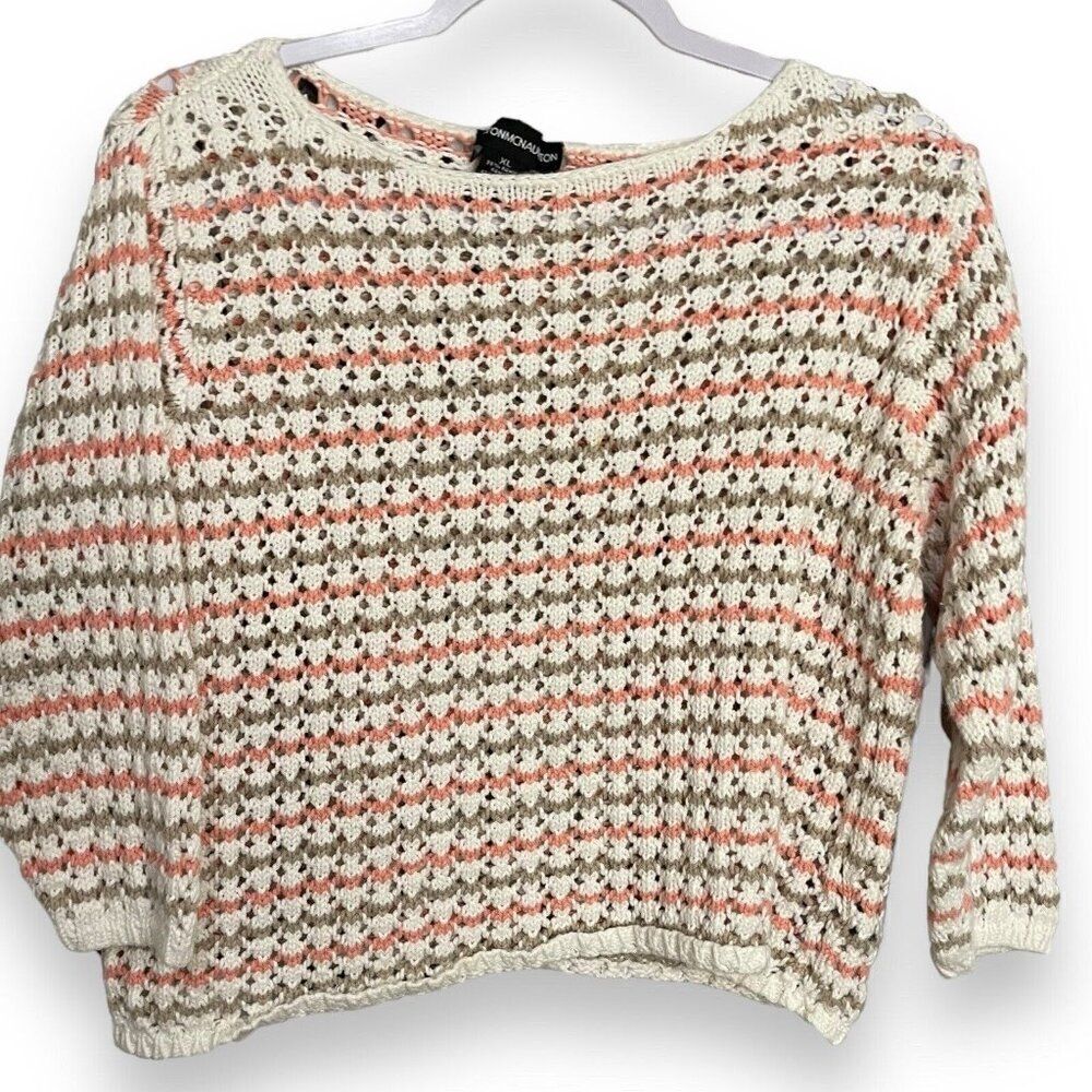 Norton McNaughton Open Crochet Knit Sweater Women's XL Multicolor Cropped Boho - Picture 2 of 9
